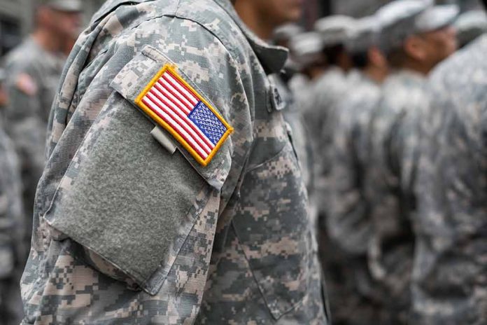 370106177 featured image People in camouflage uniforms with US flag patch