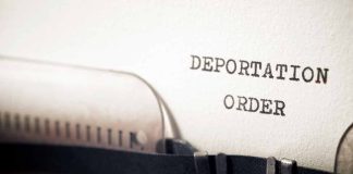 Deportation order typed on vintage typewriter paper