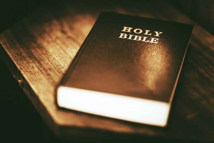 A Holy Bible on a wooden table