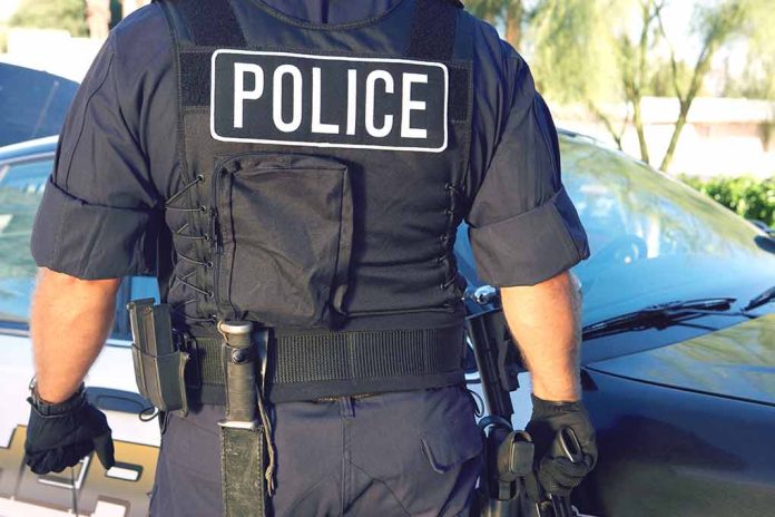 673940197 featured image Police officer in uniform standing near a patrol car.