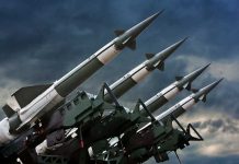 Four rockets pointed towards the sky.