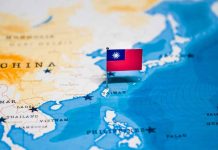 Flag of Taiwan on map
