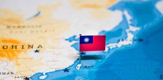 Flag of Taiwan on map