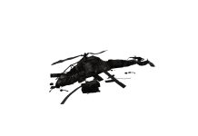 Disassembled black helicopter parts on white background