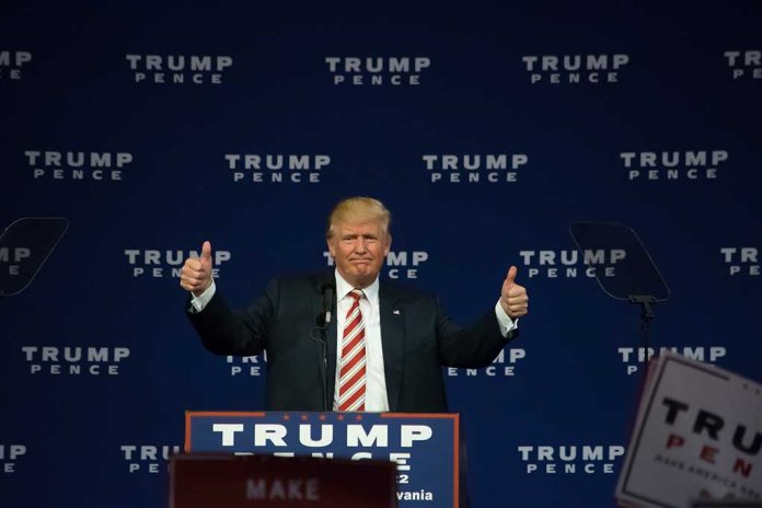 Man giving thumbs up at a Trump-Pence rally