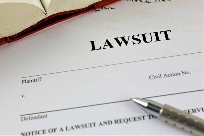Lawsuit document with a pen and book