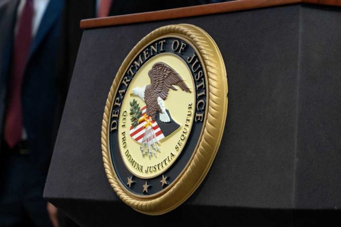 shutterstock_2290672573.jpg featured image Department of Justice seal on a podium