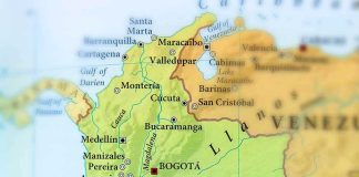 Map showing Colombia and surrounding countries