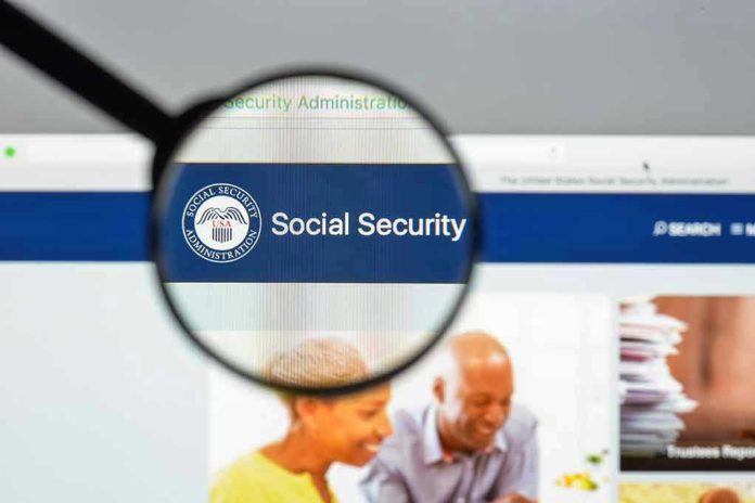 Magnifying glass focusing on Social Security Administration webpage.