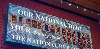 U.S. National Debt Clock displaying current debt figures.