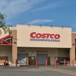 Costco Wholesale store front with entrance and exit.
