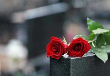 Catholic Defender KILLED Protecting Women Two red roses on a gravestone.