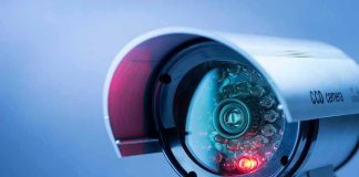 Close-up of a CCTV security camera.