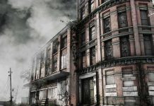 Seattle’s Office Ghost Town Nightmare Abandoned building with overgrown plants and construction cones in the foreground