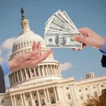 Federal Land Grab: Bison OUT, Cattle IN Hands exchanging money in front of Capitol building.