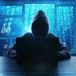 Trump’s AI Move Dodges Big Brother Person in hoodie using a laptop with digital code.