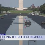 Blue Lincoln Pool Sparks DC Meltdown Lincoln Memorial Reflecting Pool fills with water after work, repainting
