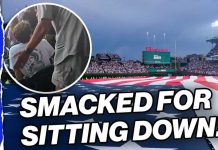 Cubs fan gets SMACKED after REFUSING to stand for National Anthem! 🇺🇸