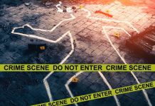 He Talked About Killing His Ex for 6 Months Then Did It crime scene outline on tiled floor with evidence markers and tape