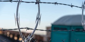 Razor wire on a chain-link fence