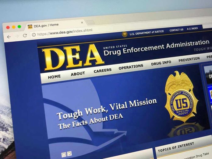 DEA website homepage with gold badge and text