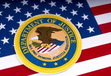 Department of Justice seal on American flag background