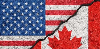 Carney Weighed U.S. Strike Risk USA and Canada flags with a cracked border