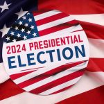 Button for 2024 presidential election on American flag