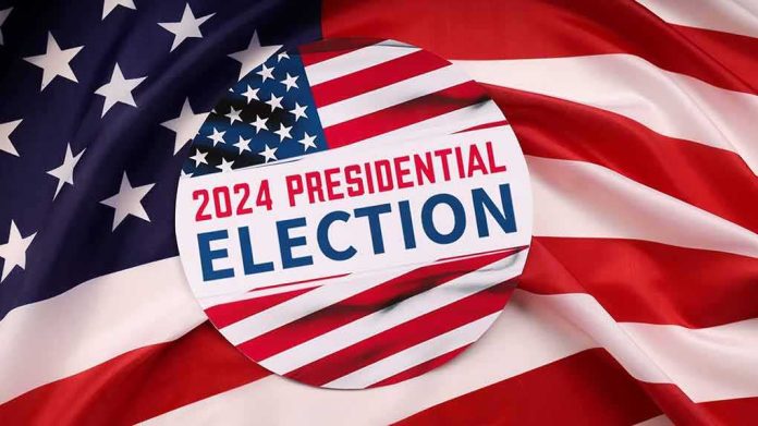 Button for 2024 presidential election on American flag