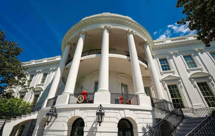 The White House south portico with columns and balcony