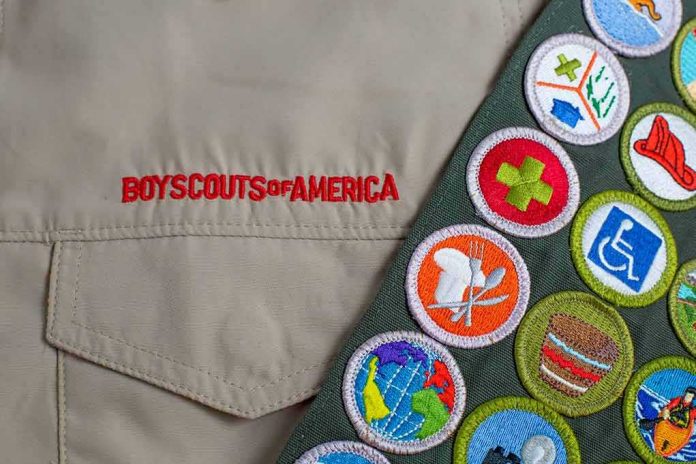 shutterstock_736338340 scout uniform with embroidered merit badges