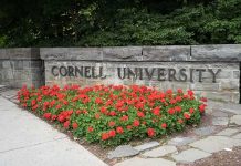Wrong Man Named in Cornell Case Then HELL Broke Loose Cornell University stone sign with red flowers
