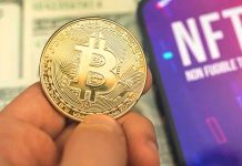 Trump’s Memecoin Could Trigger Investigation TSUNAMI Bitcoin coin held next to a smartphone displaying NFT screen