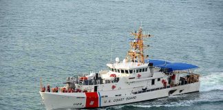 Missing Medical Jet Search Takes GRIM Turn U.S. Coast Guard patrol boat cruising at sea